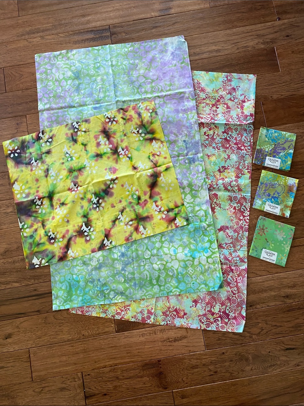 Cotton Hand-Dyed Batik Fabric Bundle in Yellow, Green, Lavender